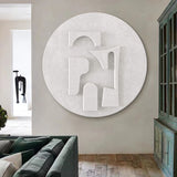 white Circle Sculptured art Painting white Circle 3D Textured Wall Decor Customizable colors