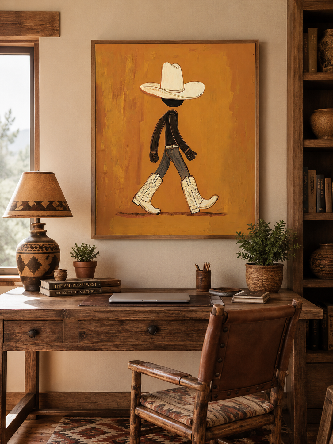 Abstract Cowboy Figure Art Vintage Cowboy Art With Boots For Modern Bedroom Decor
