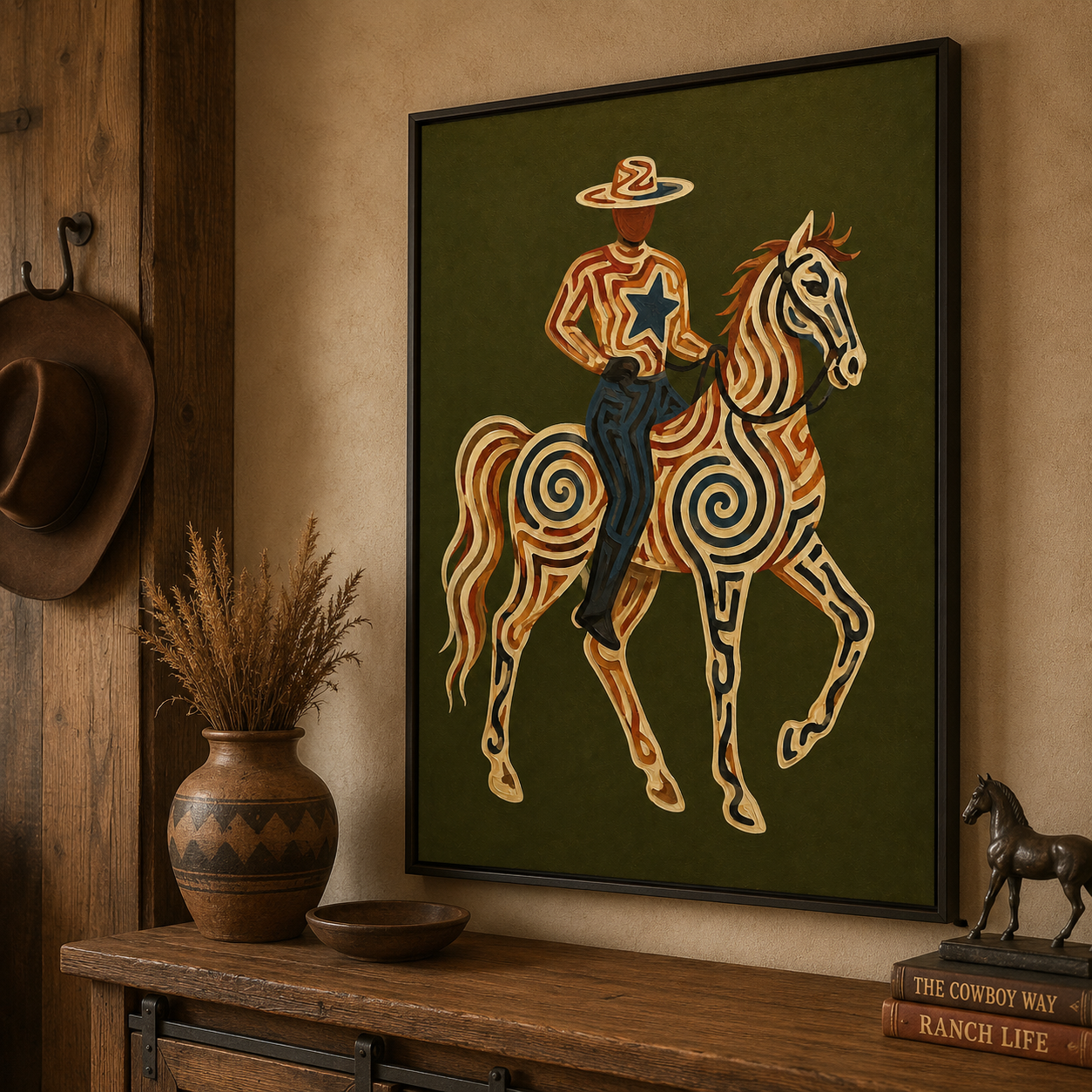 Olive Green Wall Art Southwestern Cowboy Wall Art Gift For Horse Lovers And Ranch Owners