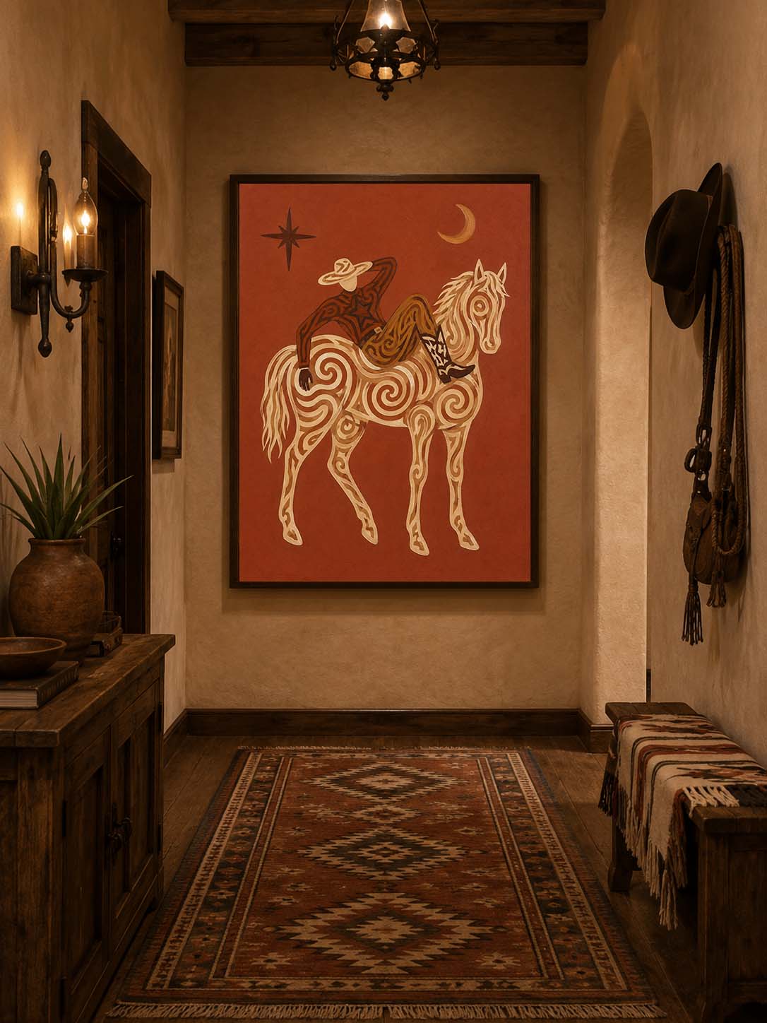 Celestial Cowboy Wall Art Rustic Ranch Cowboy Art Southwestern Folk Wall Decor