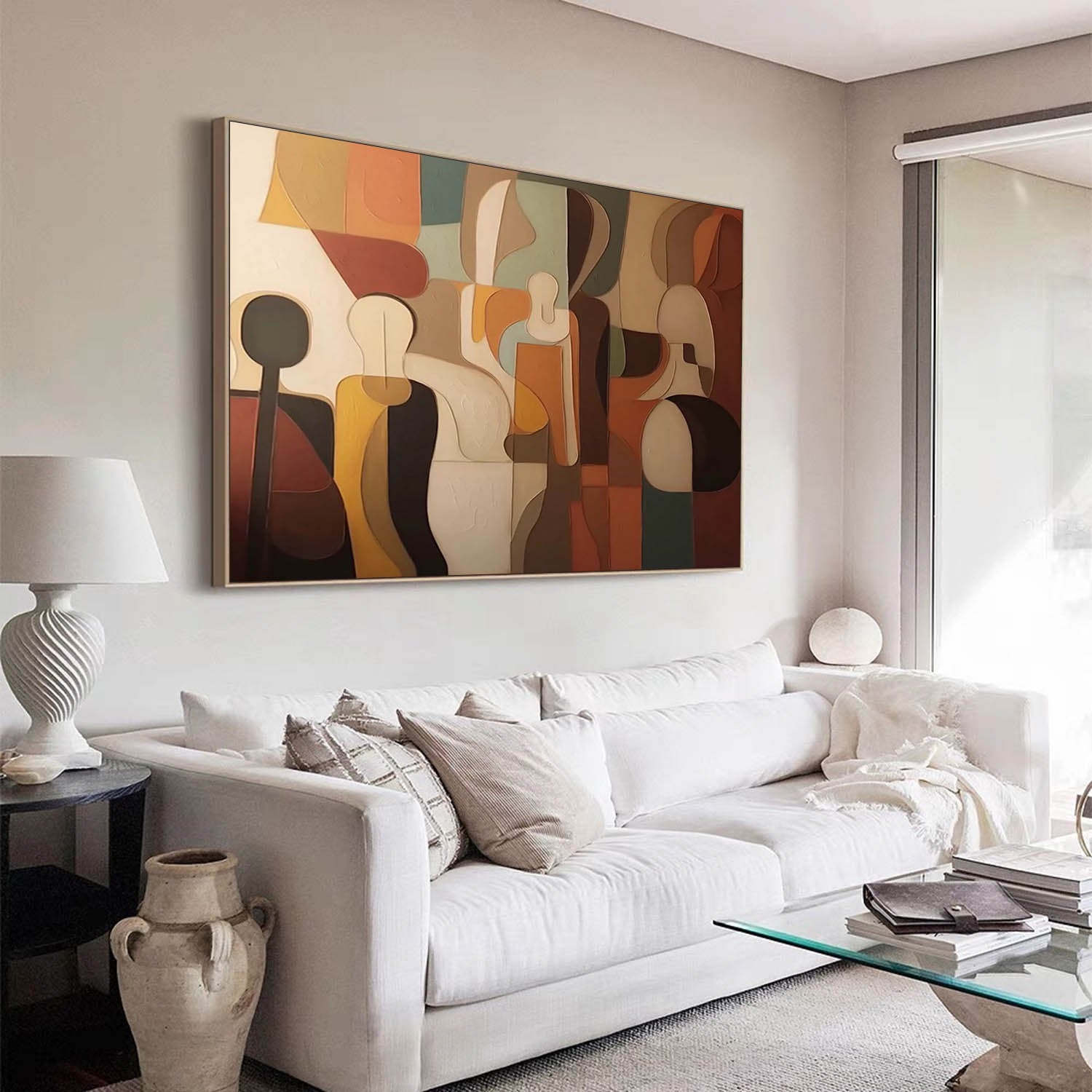 Modern Abstract Geometric Oil Painting - Large 3D Textured Earth Tone Wall Art