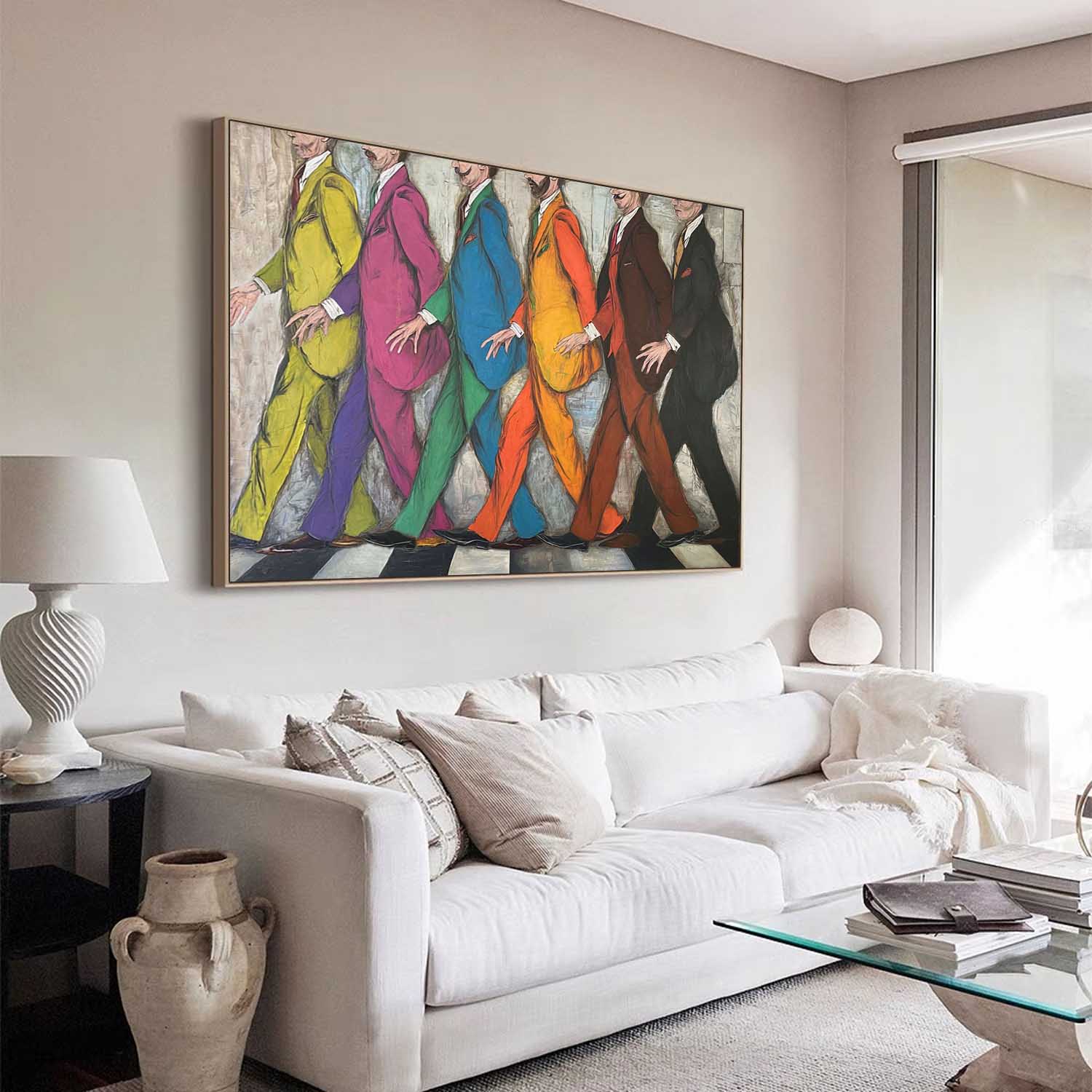 Abbey Road Tribute, Pop Art Figures, Hand-Painted Colorful Walking Men Canvas Art