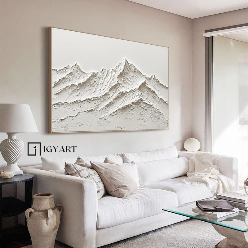 white Snow mountain painting white textured wall art white plaster art