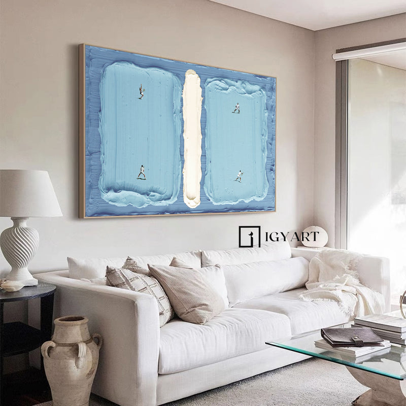 tennis art green tennis court art Blue tennis 3D textured impasto art