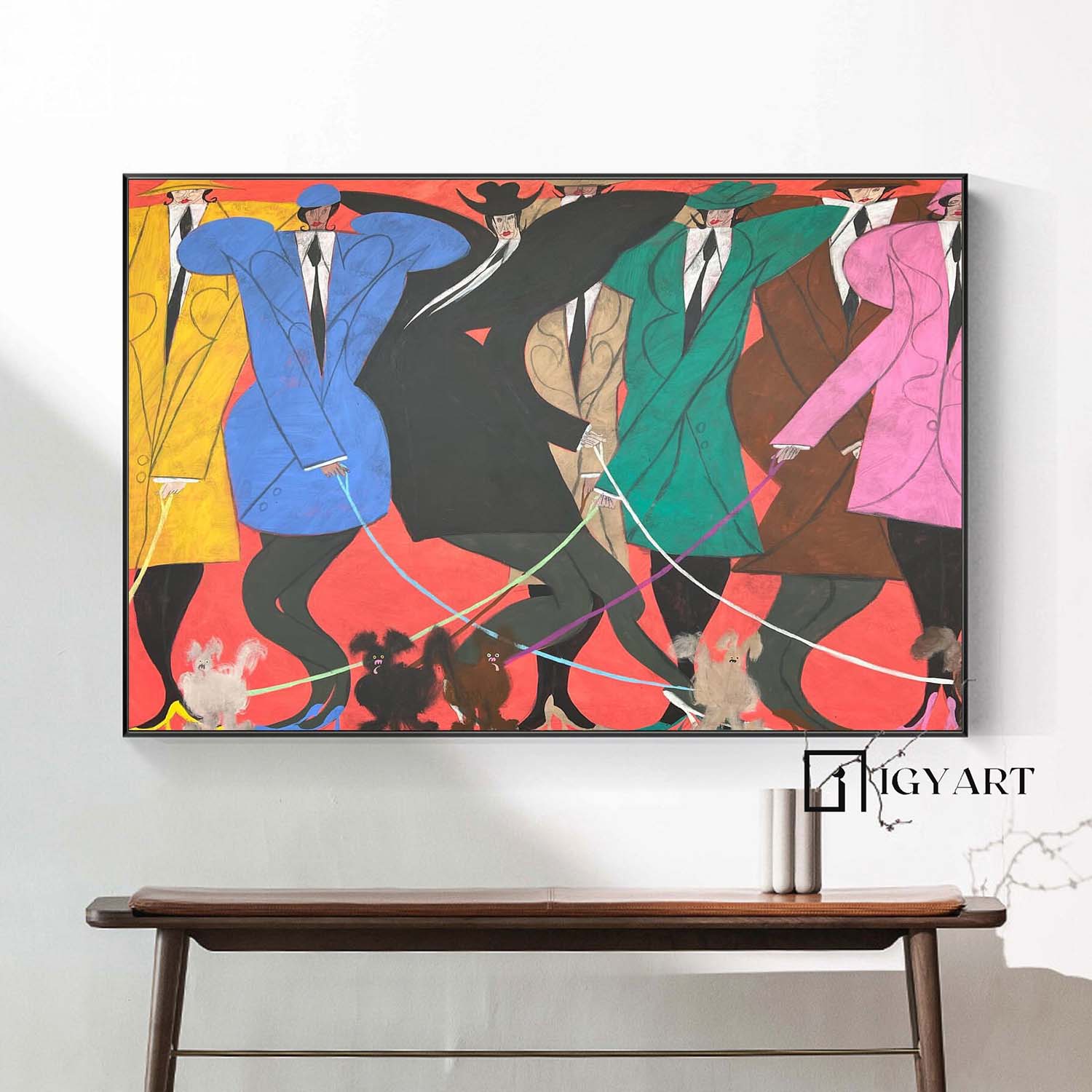 Mid-Century Modern Fashionistas Oil Painting - 80s Retro Style Hand-Painted Decor