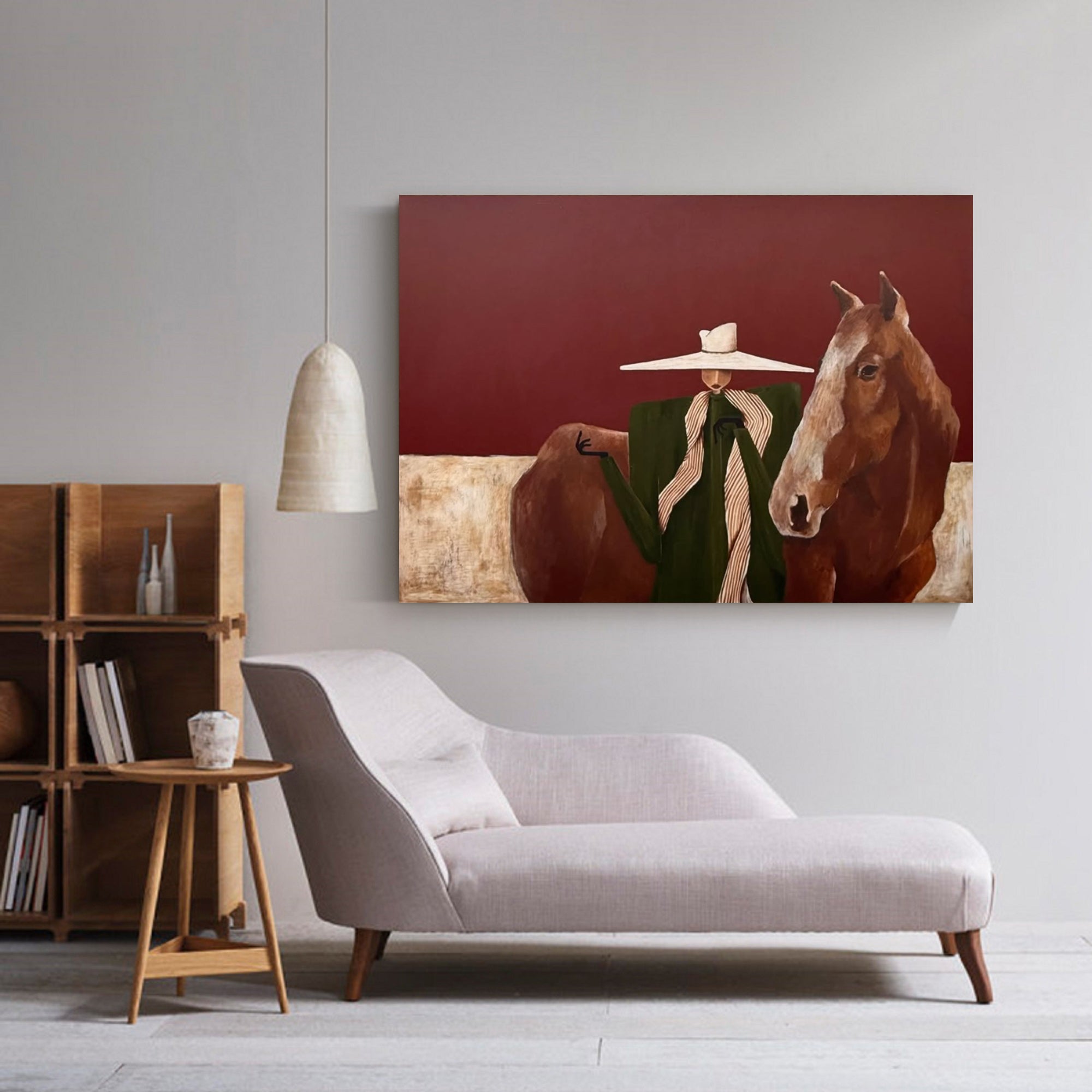 Modern Abstract Horse Art Mid-century Modern Woman and Horse Painting