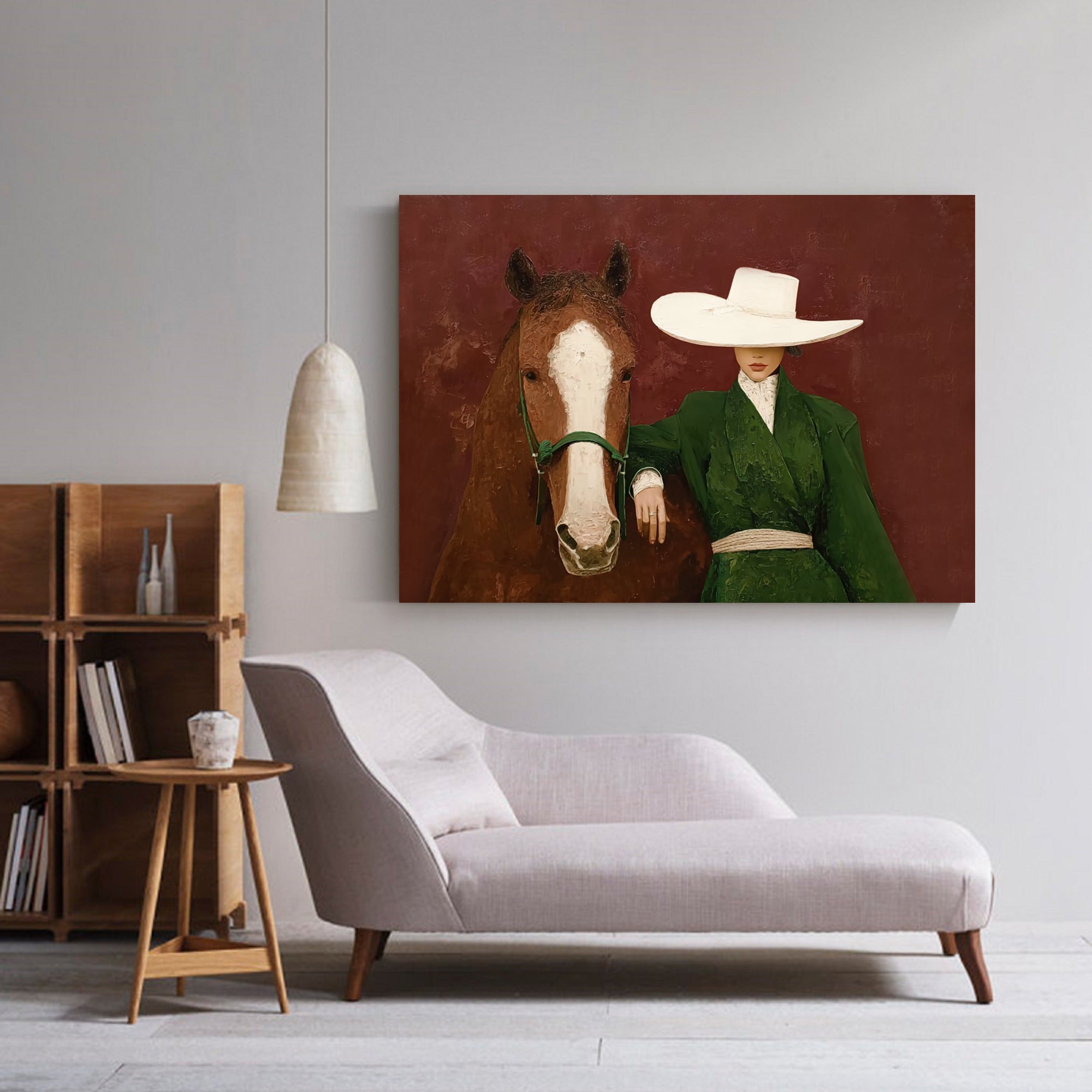 Modern Abstract Horse Art Mid-century Modern Woman and Horse Painting