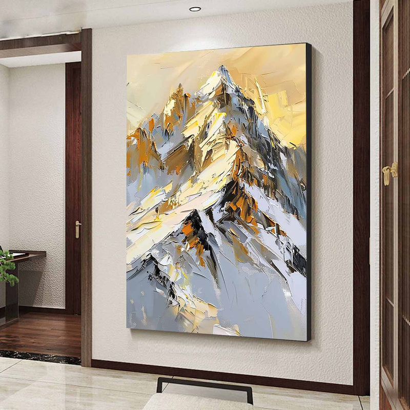 golden Snow mountain painting Snow mountains artwork mountain landscape painting.