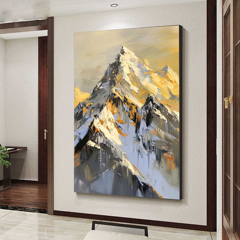 Snow mountain painting golden Snow mountains artwork mountain landscape painting.