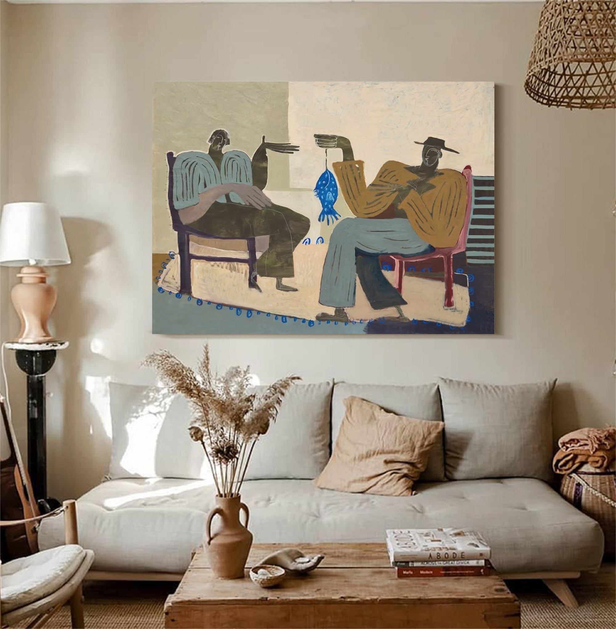 Hand-painted dining room wall art Modern rustic figurative painting