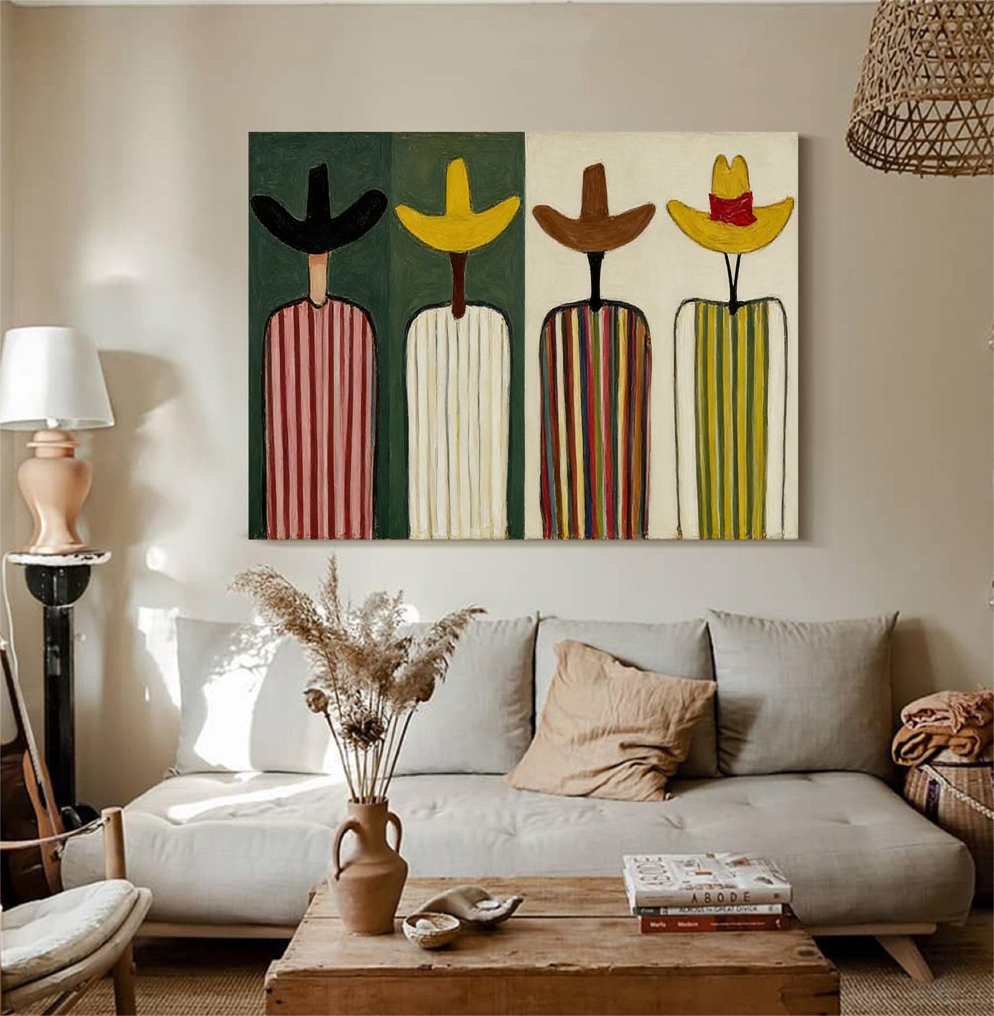 Large Abstract Cowboy Oil Painting on Canvas - Textured Mid-Century Western Wall Art