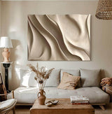 Wood carving wall art Art Beige Sculptured art Painting sculpture Abstract 3D Textured Wall Art