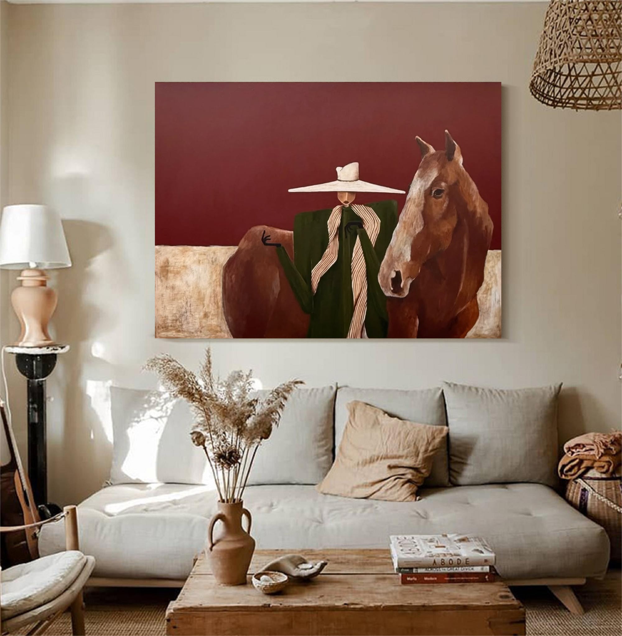 Modern Abstract Horse Art Mid-century Modern Woman and Horse Painting
