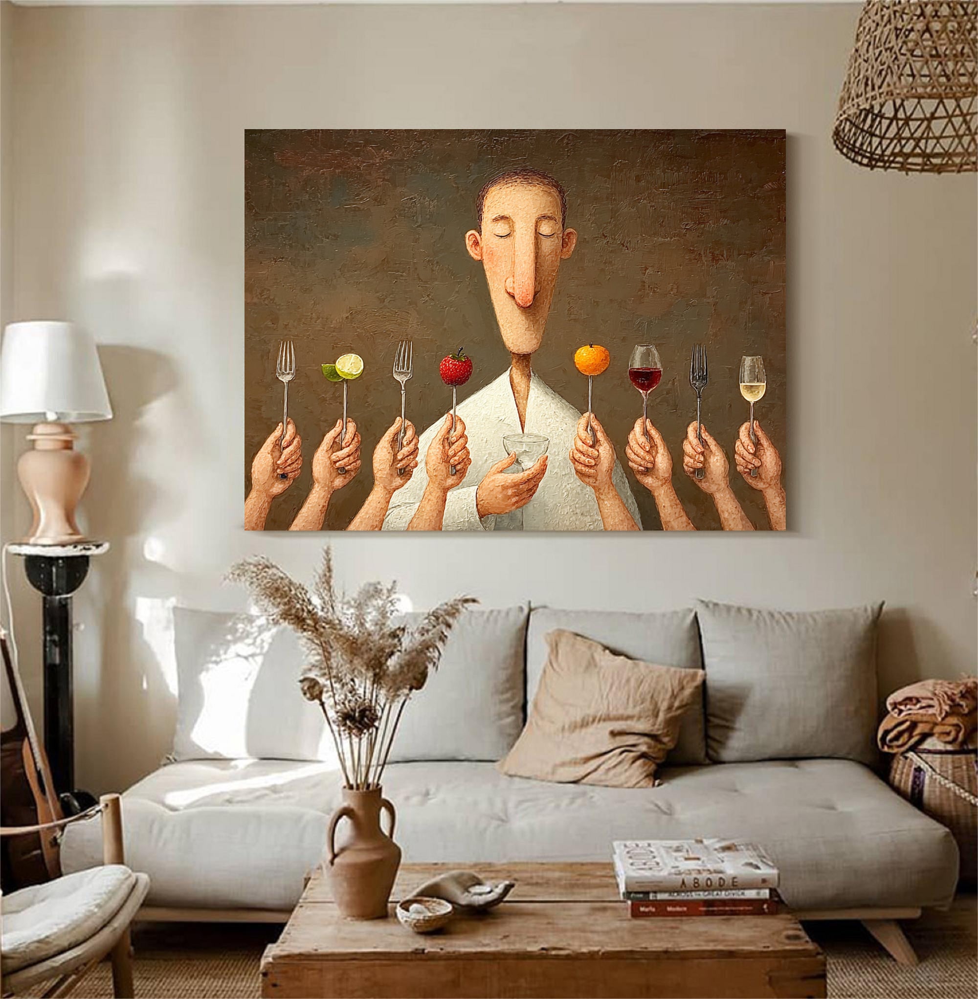 Modern Dining Room Art Kitchen Wall Art Foodie Wall Decor Fruit and Wine Art Painting
