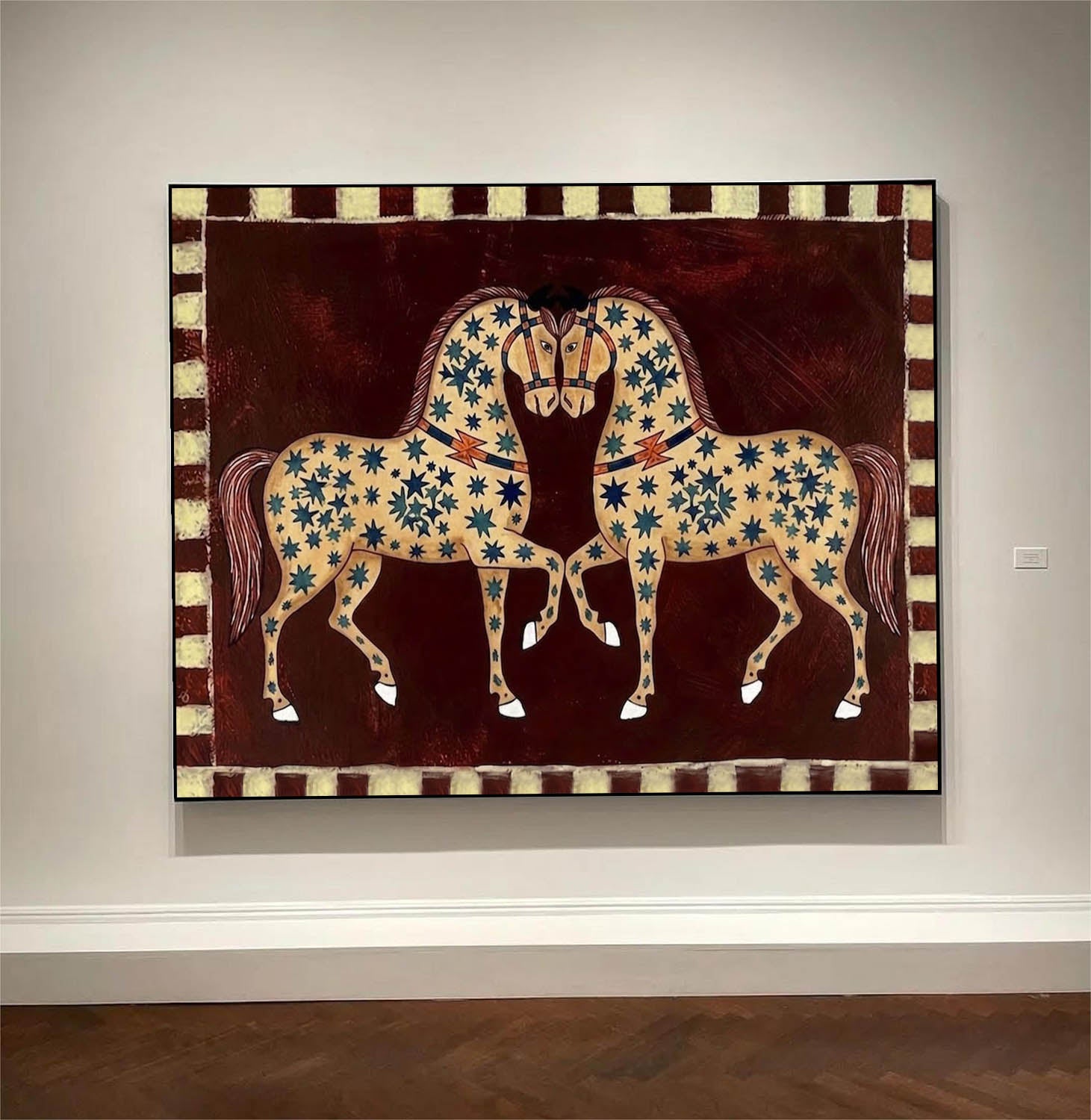 Mid-Century Modern Twin Horses Painting - Minimalist Ethnic Style Double Horse Painting