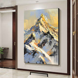 golden Snow mountain painting Snow mountains artwork mountain landscape painting.