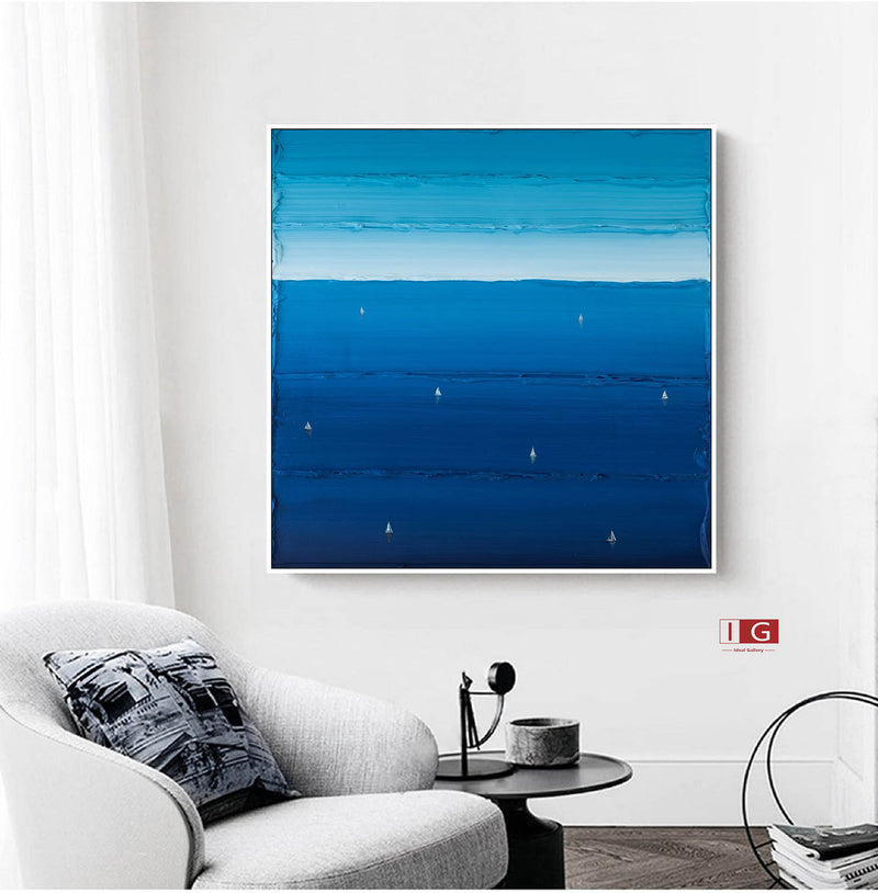 Holiday leisure painting Blue Surf Painting Large Blue textured Abstract Painting Blue Sailing art Blue surfing painting