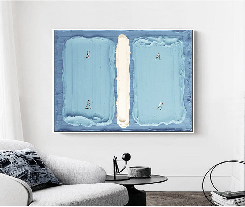 tennis art green tennis court art Blue tennis 3D textured impasto art