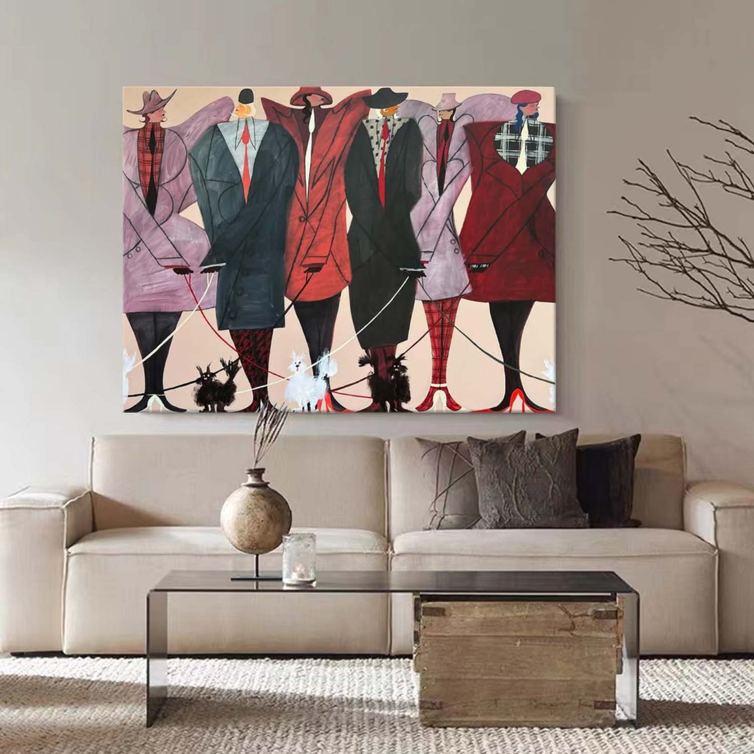 Haute Couture Figures with Poodles Oil Painting - Hand-Painted Fashion Wall Art