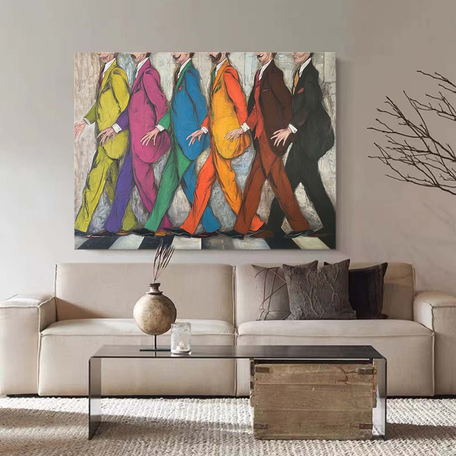 Abbey Road Tribute, Pop Art Figures, Hand-Painted Colorful Walking Men Canvas Art