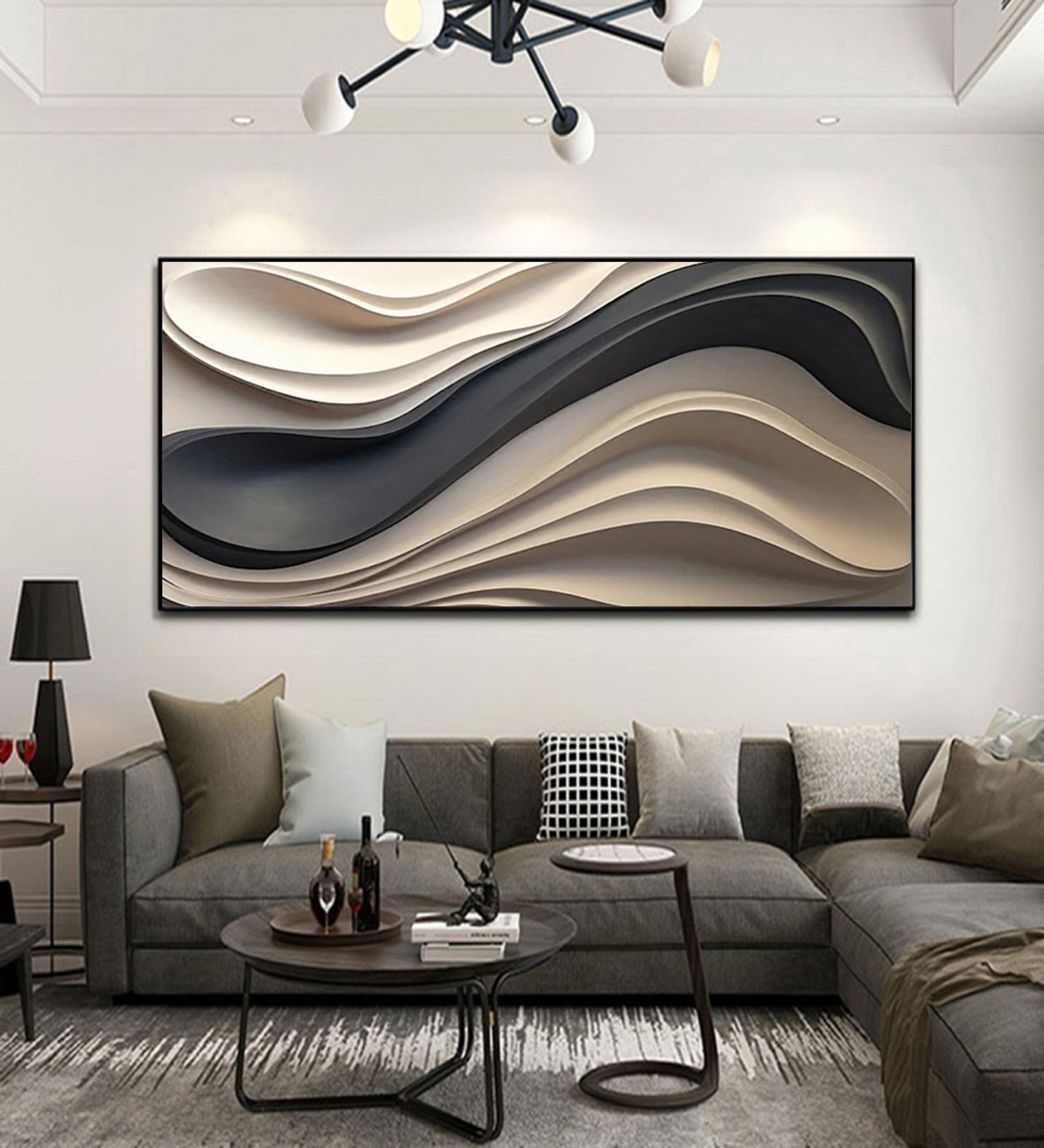Hand-Painted Wood Carving Wall Art: Abstract 3D Textured Sculpture