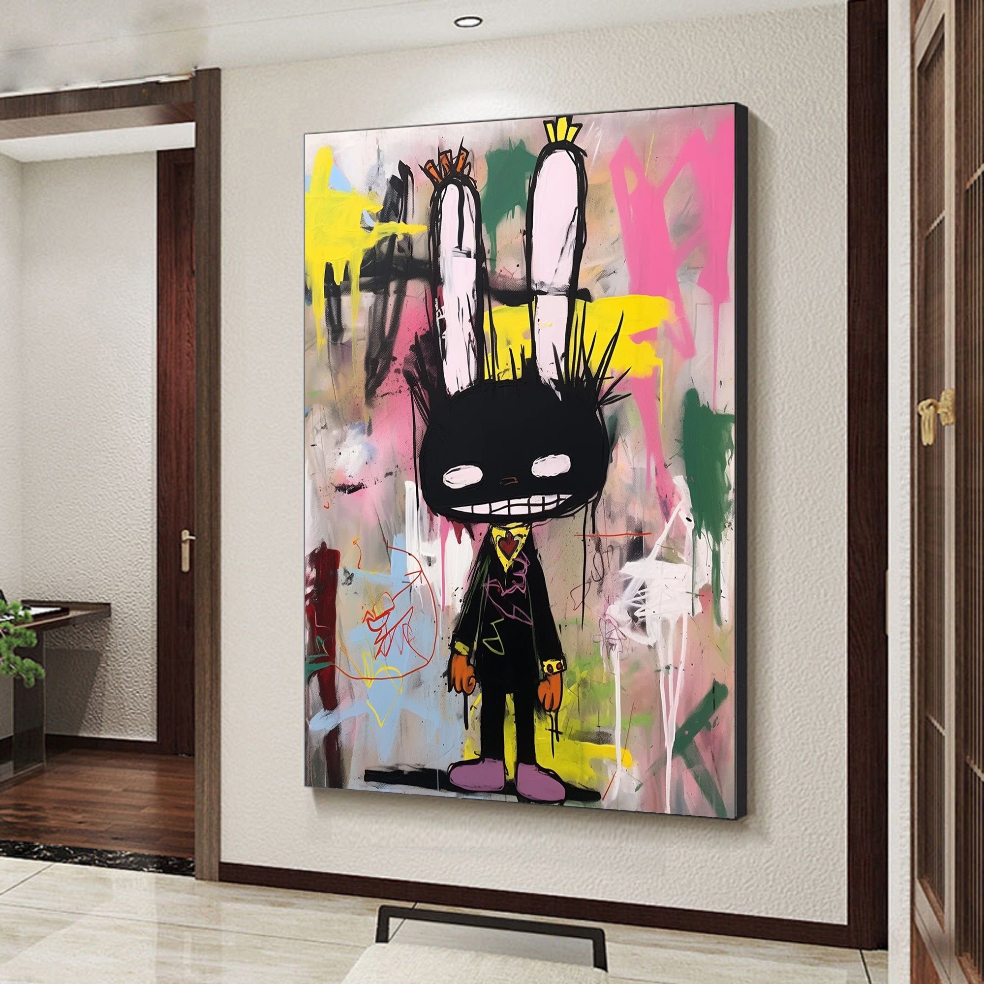 Pop art colorful modern joint graffiti art, rabbit abstract painting