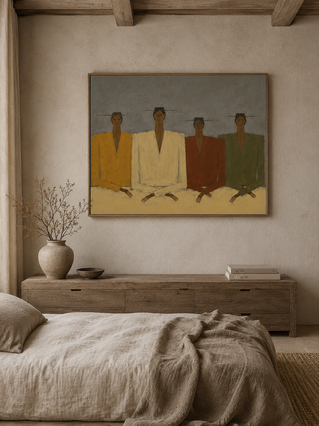 Wabi Sabi Figure Painting With Earth Tones For Modern Living Room Decor Original Oil On Linen Canvas