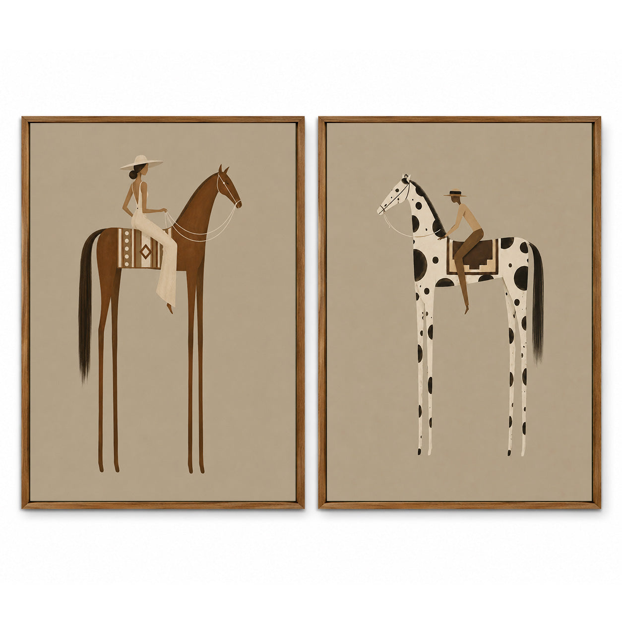 Vintage Beige Horse Painting Set Of Two For Modern Living Room Wall Decor