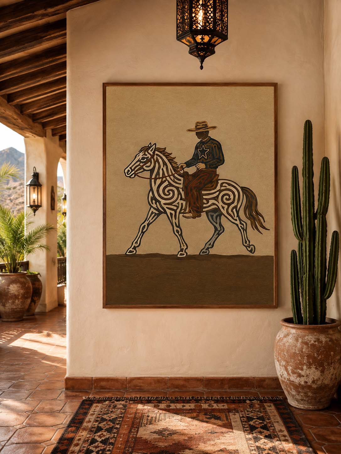 Western Cowboy Horse Painting, Rustic Ranch Equestrian Wall Art, Southwestern Folk Decor
