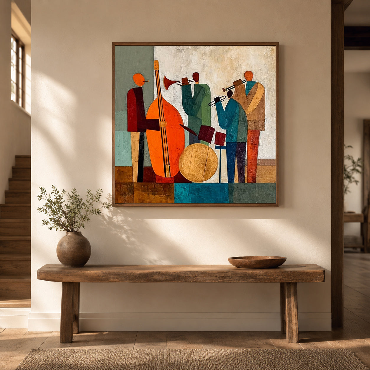 Abstract Jazz Band Painting With Musicians For Modern Home Decor