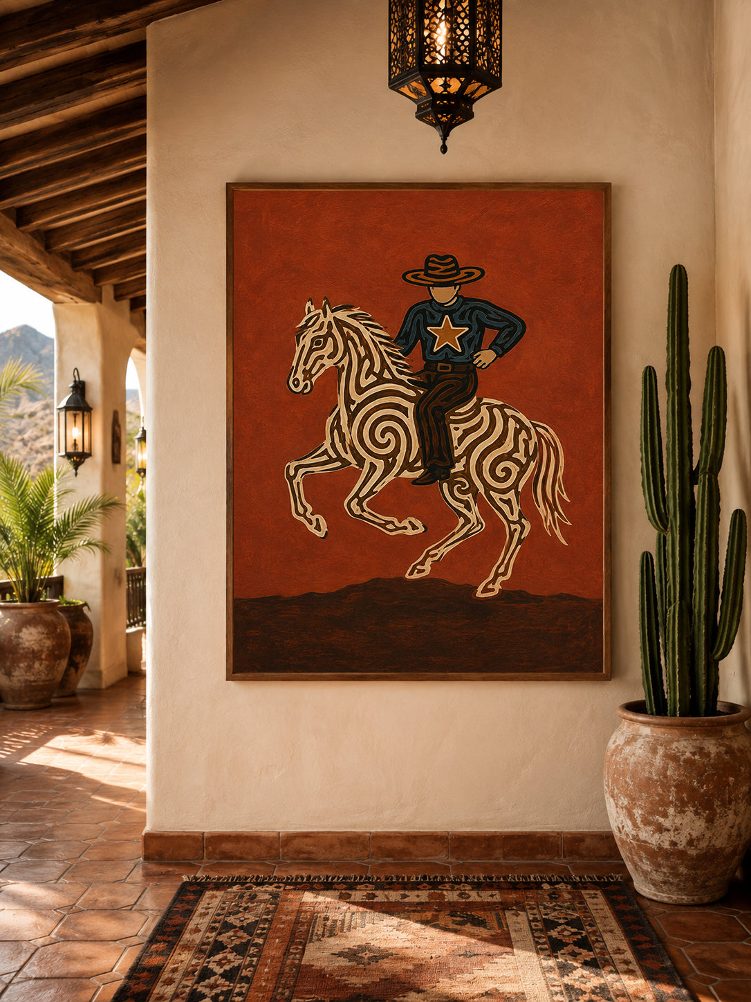 Southwestern Folk Wall Art American Western Decor Art Retro Cowboy Painting On Canvas