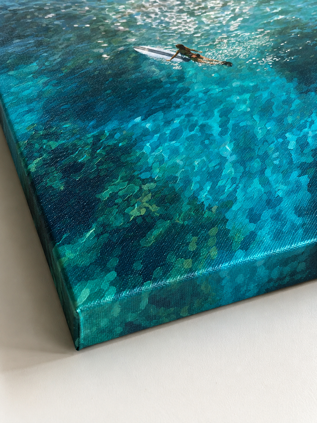 Hand Painted Ocean Swimmer Art For Modern Coastal Living Room Wall Decor Blue