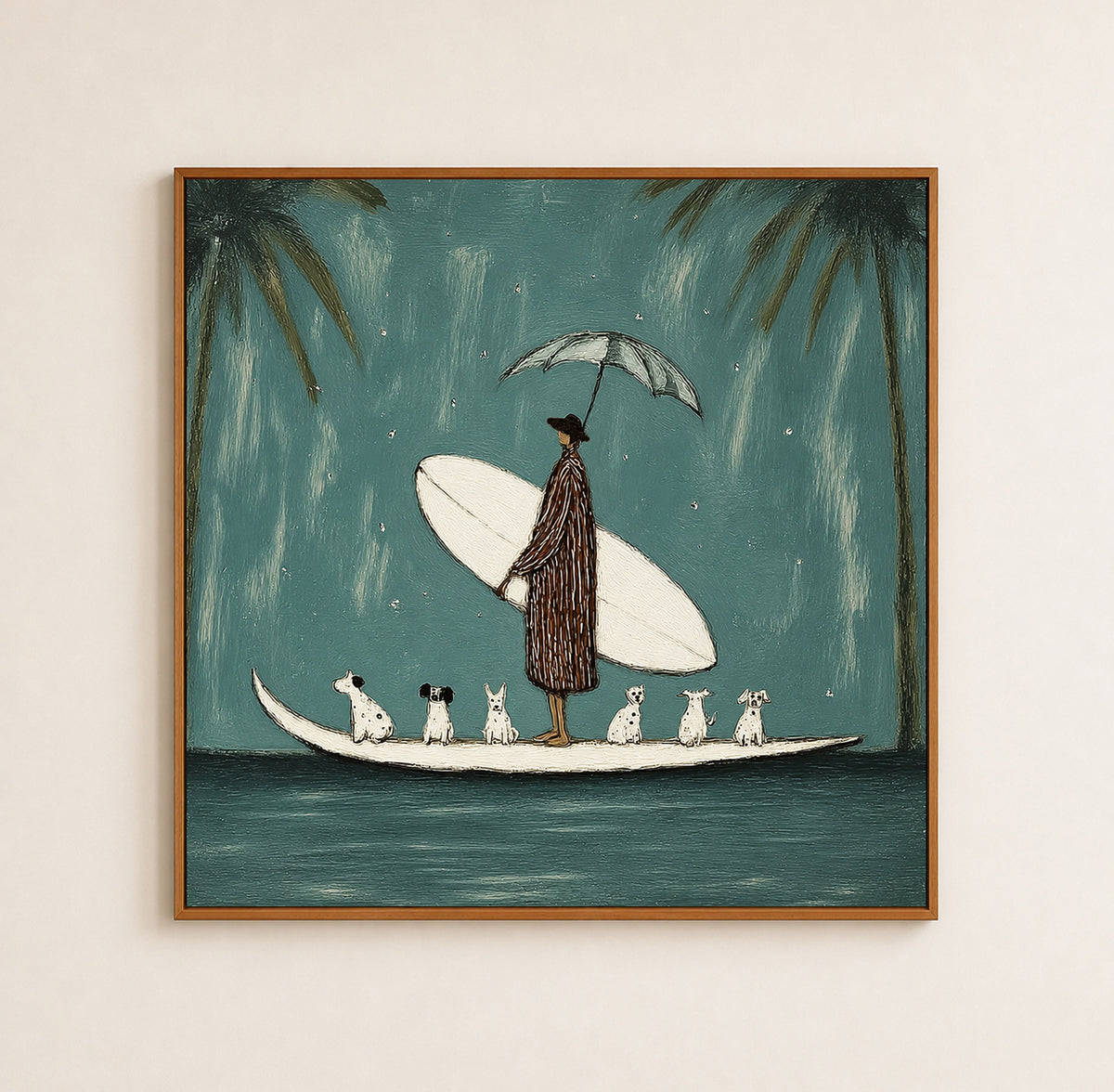 Coastal Dog Lover Wall Art For Living Room Blue Teal Surf Painting