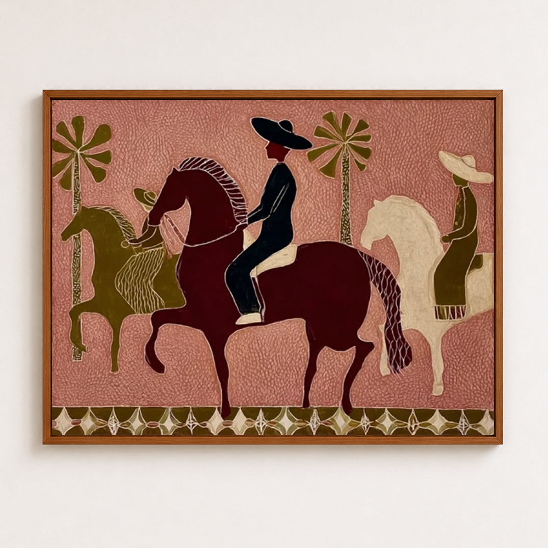 Vintage Folk Horse Art Original Painting With Textured Canvas For Rustic Home Decor