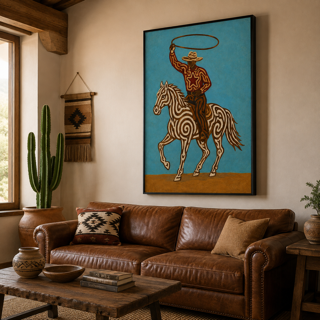 White Horse Cowboy Painting Modern Western Wall Art Original Hand Painted Oil Painting