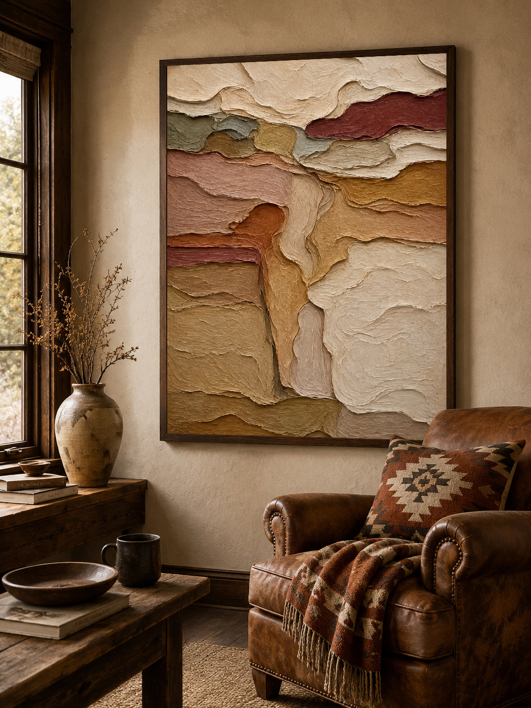 Textured Earth Tone Abstract Painting | Cream Sand Impasto Landscape Art