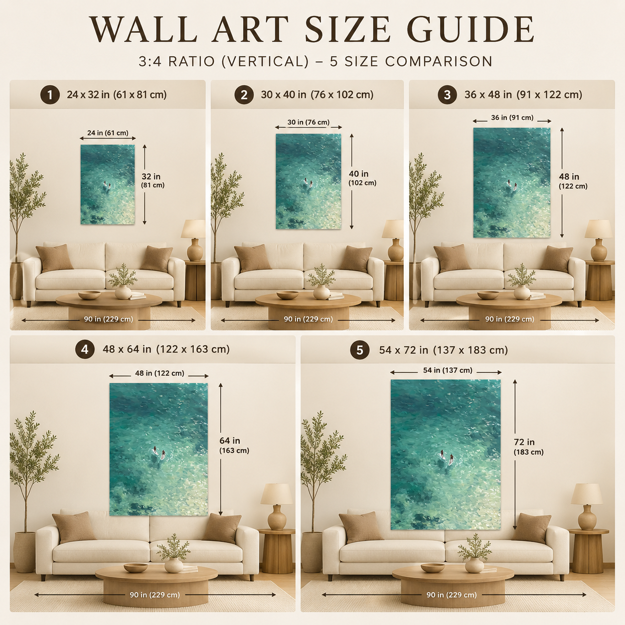 Turquoise Paddleboard Oil Painting For Beach House Living Room Wall Art Decor