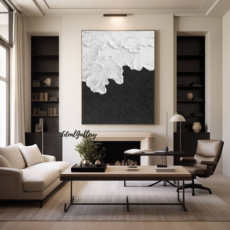 Large Black and white Abstract Painting Black and white wall art Black and white 3D Textured Painting