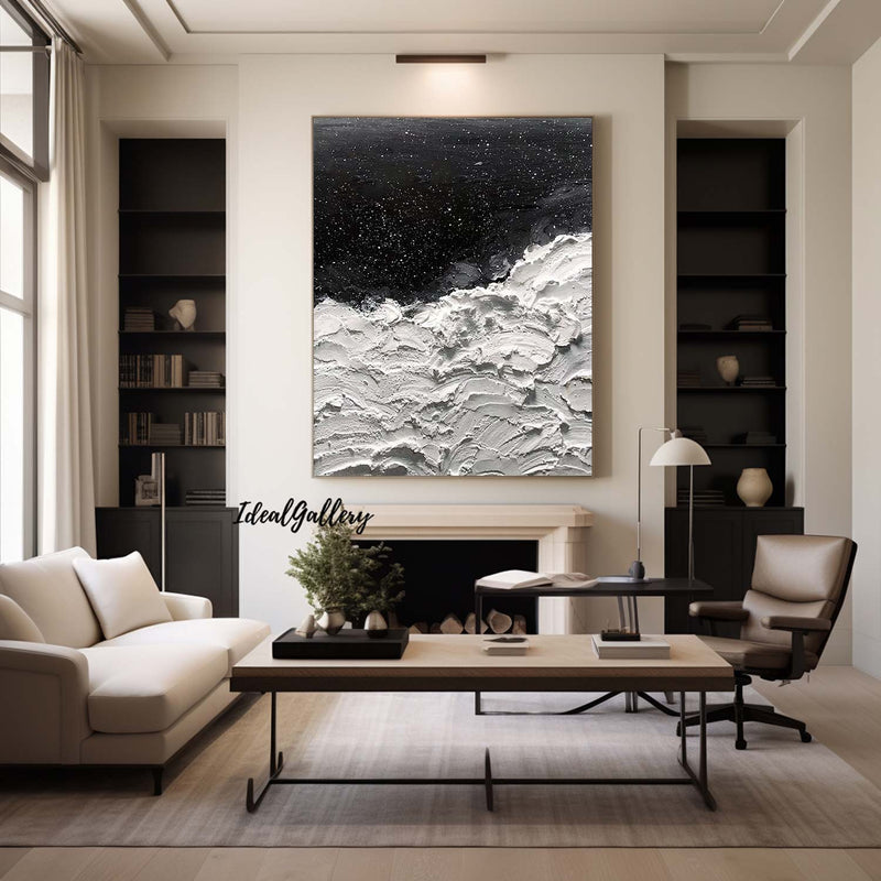 Black and white 3D Textured Painting Black and white 3D Minimalist Painting Large Black and white Abstract Painting