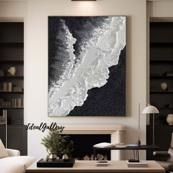 Large Black and white Waves Abstract Painting Black and white Waves Textured Painting