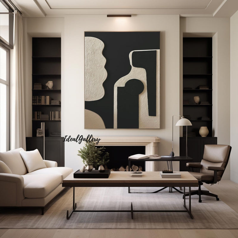 Black and white 3D Textured Painting Black and white 3D Minimalist Painting Large Black and white Abstract Painting