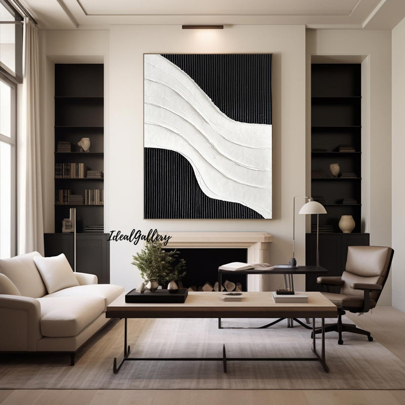 Black and white 3D Textured Painting Large Black and white Abstract Painting Black and white Minimalist art