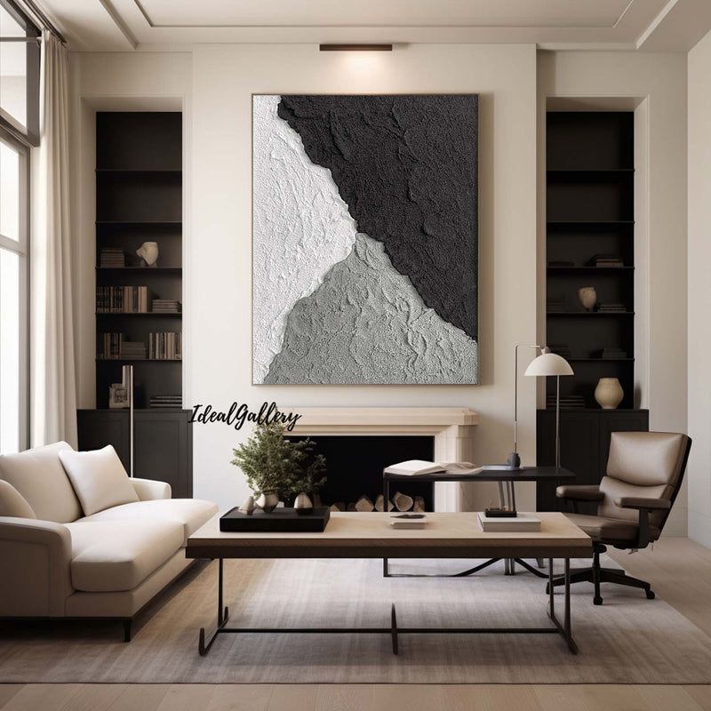 Large Black and white Abstract Painting Black and white wall art Black and white 3D Textured Painting