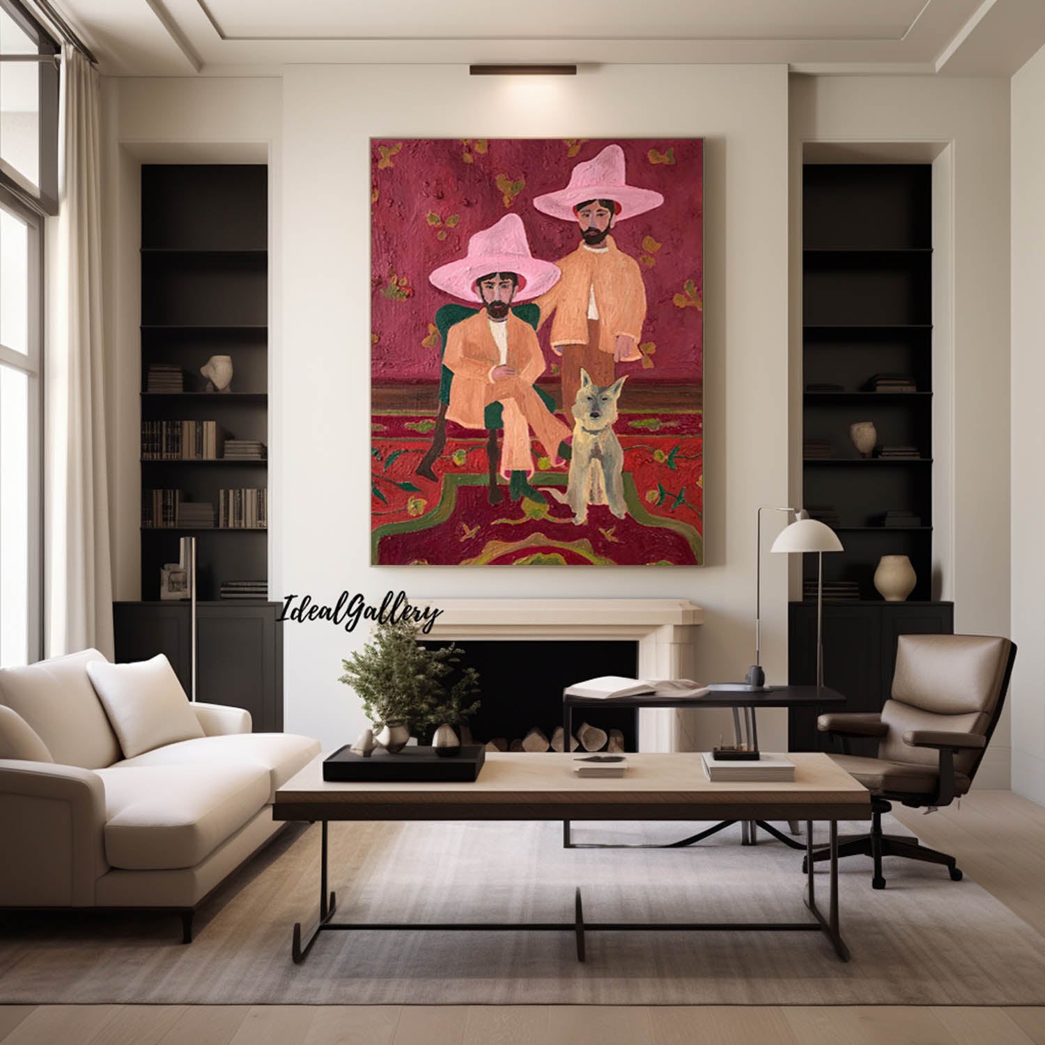 Two Red hat figure painting Figure abstract painting, figure face art, red hat figure abstract painting