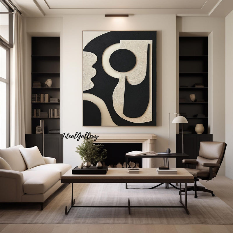 Black and Beige Minimalist Painting Black abstract Art Black Beige wall art Black Beige Painting