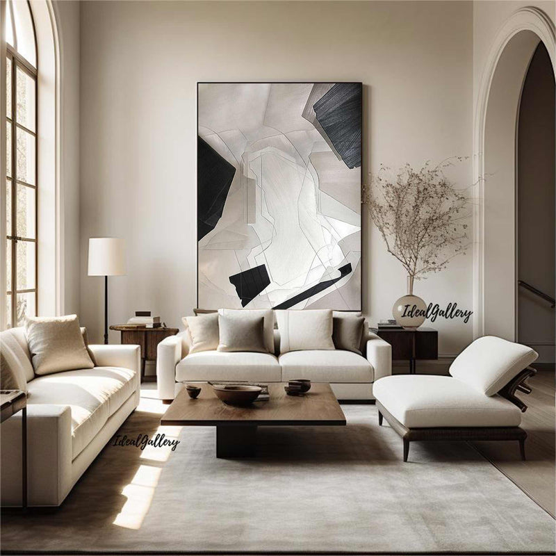 Beige canvas wall art Beige and Black Minimalist Painting Beige Abstract art Beige wall Decor