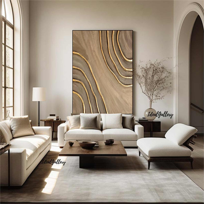 Beige Brown canvas wall art Beige Brown Minimalist Wall Art Beige Brown 3D Textured Painting