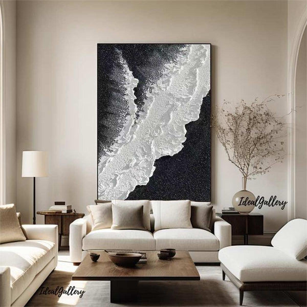 Large Black and white Waves Abstract Painting Black and white Waves Textured Painting