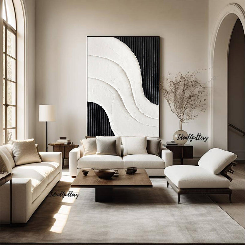 Large Black and white Abstract Painting Black and white wall art Black and white 3D Textured Painting