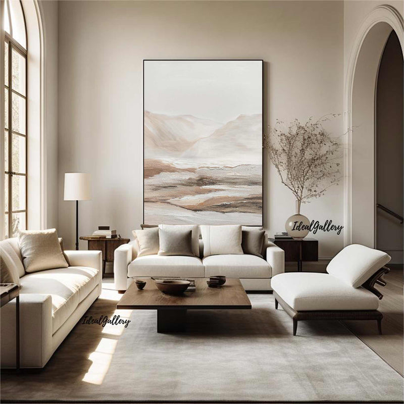 Beige canvas wall art Beige landscape painting Beige Abstract art Beige and white wall Decor Beige wall art